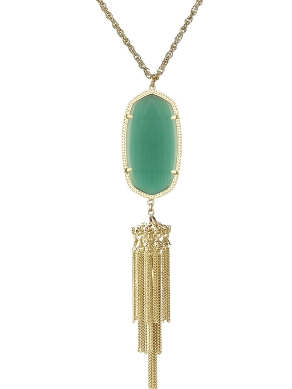 Kendra Scott | Signature Rayne Tassel Pendant Necklace in Green Stone - Picture 2 of 5